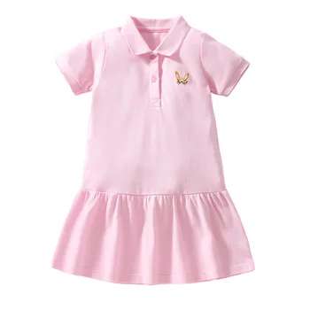 2023 Letni Bawełny Sukienka polo dla Dziewczynek Różowy, Kochanie Casual, Plac Miękkie i Wygodne Ubrania dla Dzieci 2-8 Lat