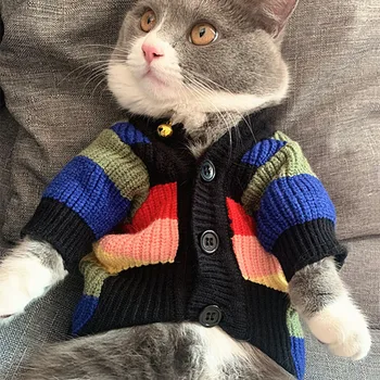 Jopet Modne Ubrania Dla Zwierząt Domowych 2021 Jesień Zima Kolorowe Paski Sweter Dla Szczeniaka Psa Kota Koreański Styl Ubrania Dla Kotów Odzież Dla Zwierząt Domowych
