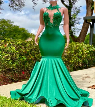 Sexy Zielone Czarne Sukienki Na Bal Dla Dziewczynek W 2022 Roku Z Koronki Dziurkę Od Klucza Na Szyi Linia Plus Rozmiar Suknia Wieczorowa Z Odkrytymi Plecami Afrykański Seksowna Suknia Wieczorowa